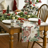 Reindeer Pine Cone Leaves Christmas Table Runner, Seasonal Winter Floral Kitchen Dining Table Decor For Home Party 13X72 Inch