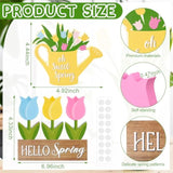 5 Pcs Spring Tulip Wood Table Decor Hello Spring Tiered Tray Decor Set Rustic Farmhouse Tulip Flowers Shower Tabletop Decoration Floral Wood Table Sign Centerpieces For Home Shelf(Tulip)