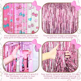 Kawaii Birthday Decorations, 2 Pack Cartoon Cat Theme Party Supplies, 3.3 X 6.6Ft Tinsel Foil Fringe Curtains, Bow Photo Booth Props, Backdrop Streamers, Perfect Room & Doorway Decor For Girls