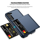 For Samsung S23 Case With Card Holder 5G 6.1 Inch Slim Dual Layer Heavy Duty Protective For Galaxy S23 Case Hidden Card Slot Wallet Case For Samsung S23(Blue)