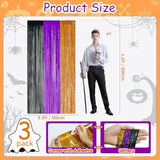 3 Pack Glitter Halloween Foil Fringe Curtains 3.3x6.6ft Backdrop Orange Purple Black