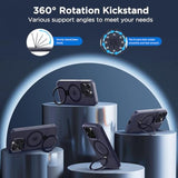 Magnetic Case For Iphone 14 Pro 6.1 Inch With 360 Rotatable Ring Stand, Compatible With Magsafe Car Phone Mount, Cases Cover Phone Holder For Desk Meeting/Videos?Dark Blue?