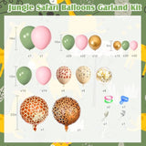 170Pcs Jungle Safari Balloons Garland Arch Kit Animal Printed Pink Sage Green Balloons Wild One Giraffe Leopard Safari Baby Shower Decorations For Girl Birthday Party Supplies