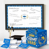 Graduation Decorations Blue And Gold 2025 - Guest Book Alternative, Graduation Cards Box With 36Pcs Graduation Advice Cards, Signature Board Congrats Grad Decoration Graduation Supplies 2025