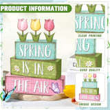 4 Pcs Spring Table Decorations Tulip Flower Wooden Block Signs Pastel Tulip Tabletop Centerpieces Farmhouse Distressed Easter Spring Decor For Home Table Kitchen Shelf Tiered Tray Decor