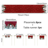 Winter Christmas Table Runner And Place Mats Set Of 7 Snowman Pine For Holiday Linen Dining Mat Sets Washable Red Home Decor 70 Inches Long