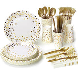210PCS White & Gold Dot Party Tableware Set β Plates, Cups, Napkins for 30