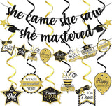 Black & Gold Masters Degree Graduation Banner - She Came, She Saw, She Mastered