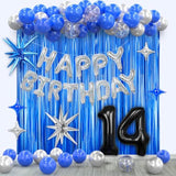 14Th Birthday Party Decorations For Boys, Navy Blue Silver Black Happy 14 Birthday Decorations Set With Backdrop Banner 14 Number Balloons For Him 14 Years Old.