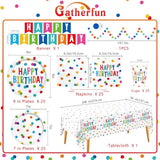 Happy Birthday Decorations: Happy Birthday Party Supplies Set With Birthday Dots Design- Includes Disposable Paper Birthday Plates And Napkins, Cups, Tablecloth, And Banner For Boys/Girls, Serves 25.
