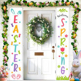 Easter Porch Banner Bunny Rabbit Daisy Party Front Door Sign Wall Hanging Spring Decorations And Supplies For Home Office Farmhouse Holiday Decor
