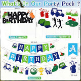 50Pcs Golf Birthday Party Decorations Golf Themed Party Supplies Includes Print Balloon Foil Balloon Cake Topper Banner Paper Pompoms