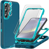 For Samsung Galaxy S24 Plus Case With 2Pcs Tempered Glass Screen Protector And 1Pcs Camera Lens Protector, 3 In 1 Heavy Duty Shockproof/Drop Proof/Dust Proof Case (Blue/Turquoise)