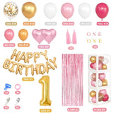 101pcs Baby Girl 1st Birthday Kit with Balloon Boxes, Confetti Balloons & Arch
