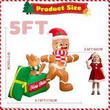 5 Ft Christmas Inflatable Outdoor Decoration, Dog Biting Gingerbread Inflatable With Led Lights, Funny Christmas Blow Up