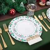 175 Pcs Christmas Plates Set & Holly Berry Plates - Christmas Plates Disposable Include 50 Christmas Plastic Plates,25 Forks, 25 Knives, 25 Spoons, 25 Napkins Ideal For Xmas Party