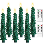 6Pcs Flameless Christmas Tree Candles With Remote Timer, Led Taper Candles Battery Operated Flickering Flame, 10 Inches Green Real Wax Window Candlesticks For New Year Xmas Decorations