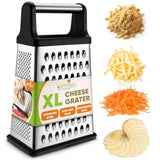 Professional Cheese Grater - Stainless Steel, Xl Size, 4 Sides - Perfect Box Grater For Parmesan Cheese, Vegetables, Ginger - Dishwasher Safe - Black