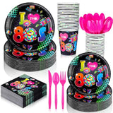 252 Pcs Retro 80S Plates And Napkins Set I Love The 1980S Party Decorations Back To The 80S Napkins Plates Cups Knives Spoons Forks 1980S Neon Party Tableware Supplies Serves 36 Guests