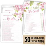 He Said She Said Bridal Shower Games - 2 Funny Wedding Shower Games For Guests, Who Knows The Bride Best Bridal Party Games Ideas, Floral Bridal Shower Decorations
