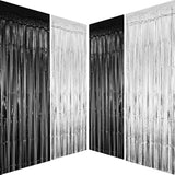 Black Silver Foil Fringe Curtain 4Pc Party Photo Booth Backdrop Decoration