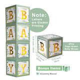 Sage Green Baby Boxes With Gold Letters For Baby Shower, 4 Pcs Safari