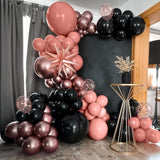 120-Pc Rose Gold & Black Balloon Garland Kit Metallic, Confetti & Star Foils