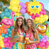 164Pcs Summer Tropical Balloon Arch Garland Kit, Rainbow Hot Pink Green Orange Blue Purple Sun Coconut Flamingo Foil Balloons For Hawaiian Luau Aloha Baby Shower Birthday Party Decorations Supplies