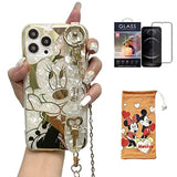Cartoon Case For Iphone 16 Pro 6.3'' With Hd Screen Protector, With Wrist Strap Kickstand Metal Chain Strap Soft Tpu Shockproof Protective For Girls Women Minnie