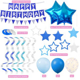 Blue Birthday Decorations For Boys - Happy Birthday Banner, Star Foil Balloons, Latex Balloons & Pennant Banner Set, For Boys' Birthday, Teen Celebration, And Any Blue Themed Party