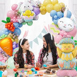 Easter Balloon Garland Arch Kit, Pastel Rainbow Balloons Easter Decorations With Bunny, Carrot & Chicken Foil Balloons For Baby Shower Birthday Spring Party Decorations