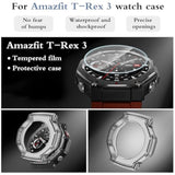 Watch Screen Protector Compatible For Amazfit T-Rex 3, Tempered Glass Film Anti Scratch High Definition Full Coverage And Soft Tpu Protective Case