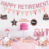 Rose Gold Retirement Party Decorations For Women, Retired Crown And Sash Retirement Backdrop Balloons Cake Toppers Hanging Swirls Retired Parties Supplies 24Pcs