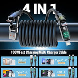 4 In 1 Charging Cable, 100W Fast Charging Usb C Cable With Breathing Light, Chubby Usbc Cables Usb A/C To C/Lightning, 4Ft Multi Chargers Cord For Iphone Ipad Galaxy Macbook Laptop
