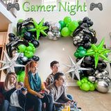 135Pcs Video Game Balloon Garland Kit Green Black Silver Controller Arch