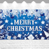 Merry Christmas Backdrop Banner Blue 70.8x43.3 Inch for Holiday Party Decor