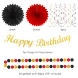 Red-Black Gold Casino-Theme Birthday Party-Decorations - 21Pcs Happy Banner,Game Night Paper Lanterns,Tissue Pom Poms Flower Fan,Honeycomb Ball,Swirl Streamers Garland Supplies Women Men Decor