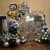 132Pcs Black Gold Silver Balloon Arch Garland Kit, New Year Eve Decorations