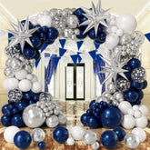 Navy Blue Balloon Arch Kit with Silver Stars: Graduation Decor