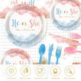 194 Pcs Gender Reveal Decorations Gender Reveal Paper Plates Cups And Napkins Sets He Or She Baby Shower Party Supplies Pink And Blue Disposable Tableware Set With Tablecloth Serves 24 Guests