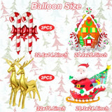 6Pcs Christmas Balloons Set - Large Santa, Reindeer, Candy Cane Foil Balloons For Christmas Party Decor