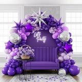 Dark Purple And Silver Balloon Garland Kit 138Pcs – Light Lilac Lavender Starburst And Disco Balloons For 2025 Graduation Party Decorations Girl’S Sweet 15/16 Anniversary Celebration