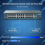 24 Port Poe Switch With 2 Gigabit Ethernet Uplink Port, Unmanaged 26 Port 802.3Af/At 400W Power Poe+ Network Switch, Rackmount Plug And Play