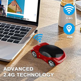 Wireless Car Mouse Cool Small Sports Car Shaped Computer Mice With Usb Receiver 3 Buttons 1600Dpi Optical Portable Cordless Mini Mouse For Laptop Pc Computer Desktop Travel Home School Gift (Red)
