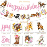 Pink Cowgirl Horse Birthday Banner 2Pcs - Western Party Decorations For Girls & Women - Double Sided, 70X19 Inches