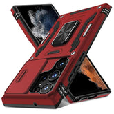 Case For Samsung Galaxy S23 Ultra With Slide Camera Cover,Rotated Ring Kickstand Military Grade Shockproof Protective Cover-Red