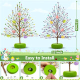 Easter Decorations 2 Pack Easter Tree With 14 Pastel Eggs Ornaments And Floral Berry Blossom, 15'' Tabletop Artificial Tree Easter Decor For Spring Party Table Centerpiece Room Home