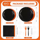 96Pcs Orange And Black Party Decorations Orange And Black Plates And Napkins Disposable Paper Tableware Set For Birthday Wedding Baby Shower Fall Harvest Halloween Party Supplies, Serves 24