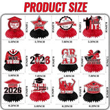 Red and Black Graduation Decorations Class Of 2026 Honeycomb Centerpiece,12pcs Red Graduation Table Decorations Congrats Graduation Centerpieces for Tables