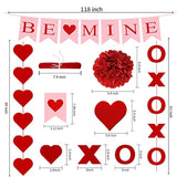 21Pcs Valentines Day Decorations Valentines Day Decor Pre-Assembled Hanging Heart Swirls Be Mine Love Heart Xo Garlands Banner For Home Classroom Office Wedding Party